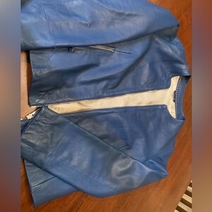 Massimo Dutti Blue soft lamb short blue jacket, like new, size Large. Must have!